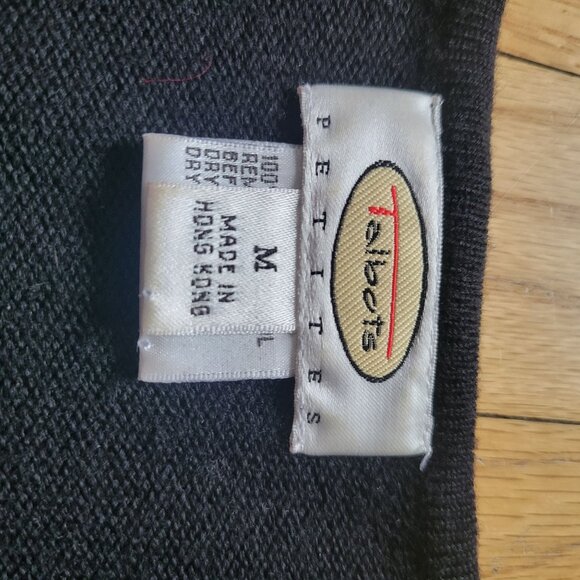 Talbots Petites Black Cardigan 100% Merino Wool W/Rhinestone Buttons Womens M - Picture 3 of 7